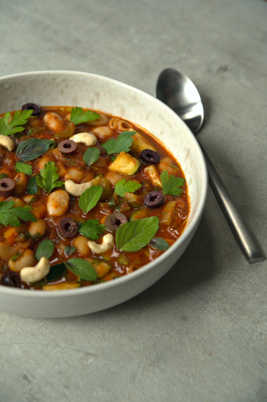 Summer Minestrone with Giant Beans & Olive Finish