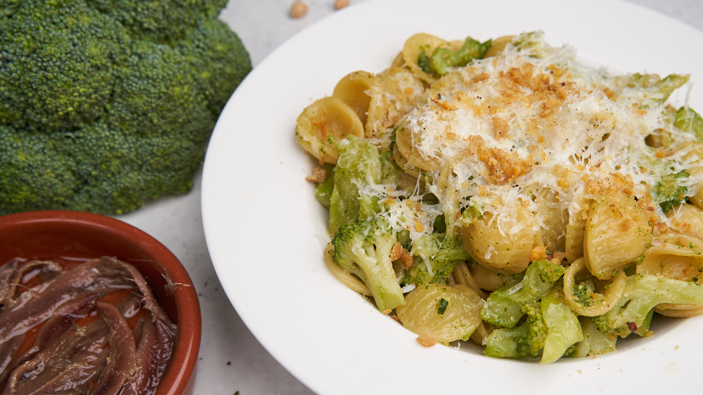 Orecchiette with Broccoli, Crispy Chickpea Crumbs & Anchovy Sauce