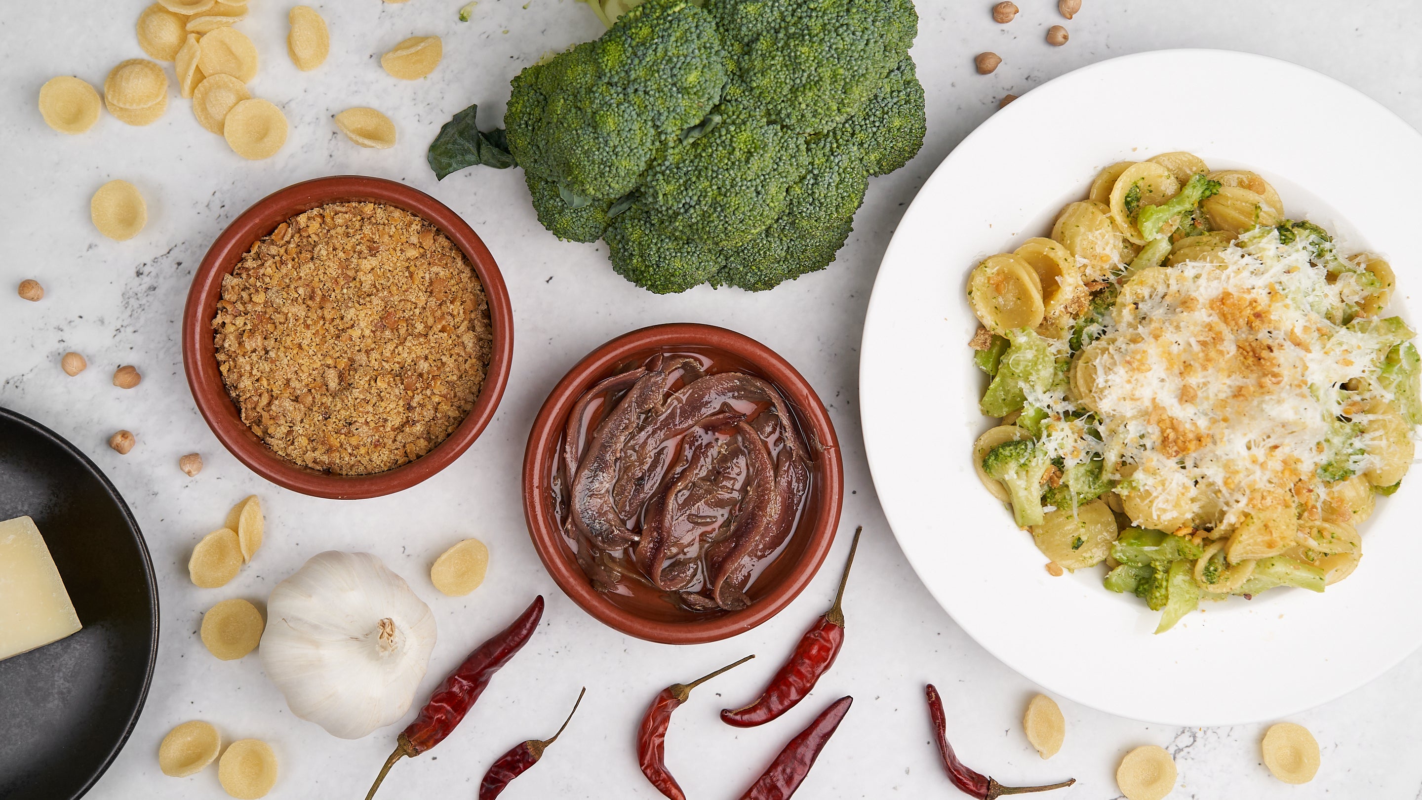 Image of Orecchiette with Broccoli, Crispy Chickpea Crumbs & Anchovy Sauce