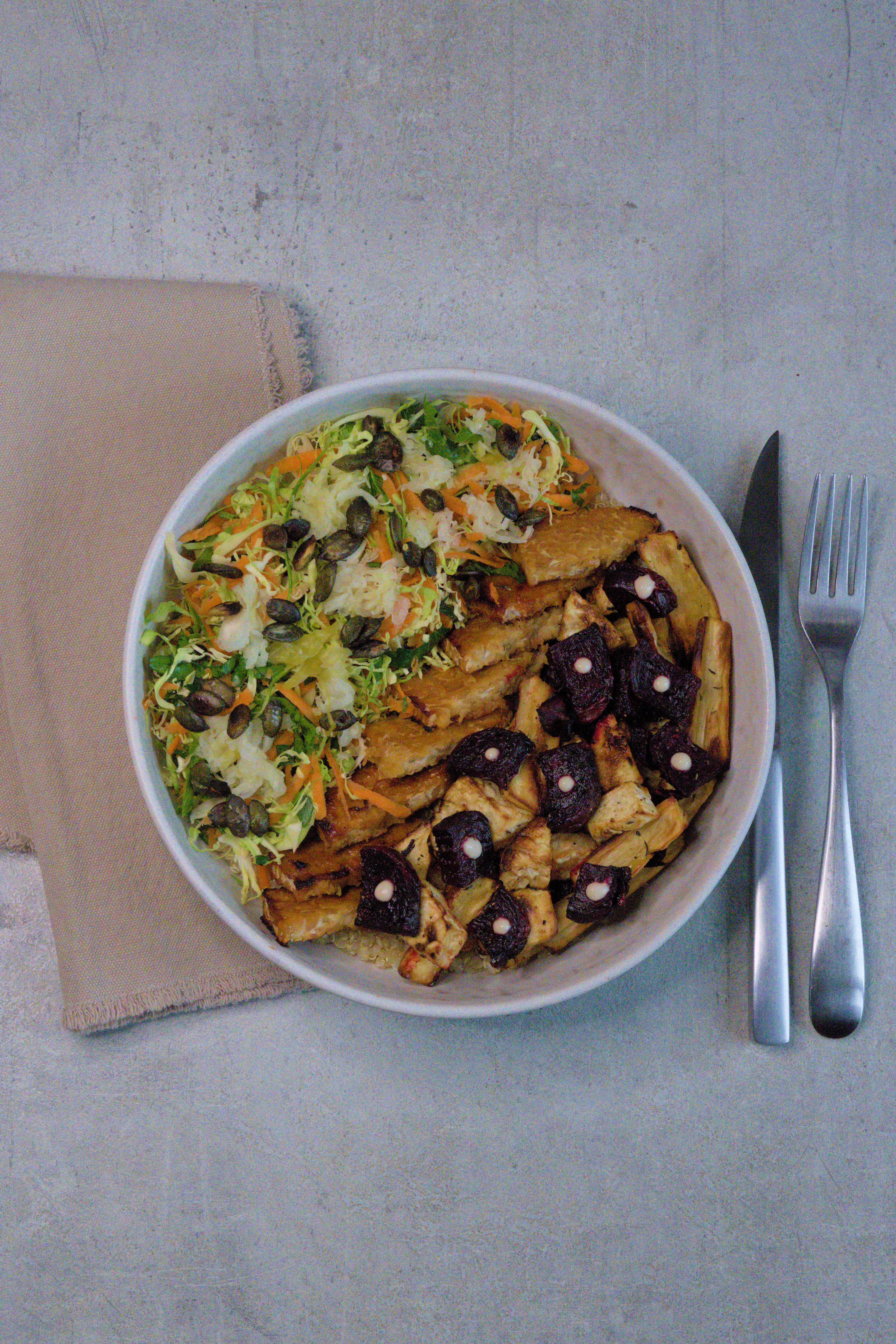 Image of Roasted Root Vegetable Bowl with Miso-Ginger Tempeh