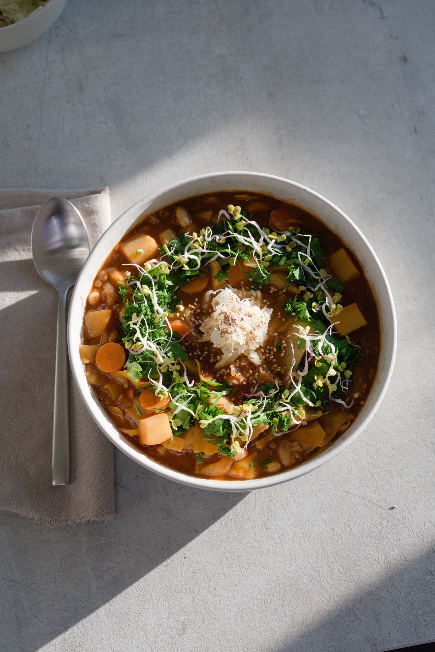Smoky Cabbage & White Bean Stew with Toasted Sesame