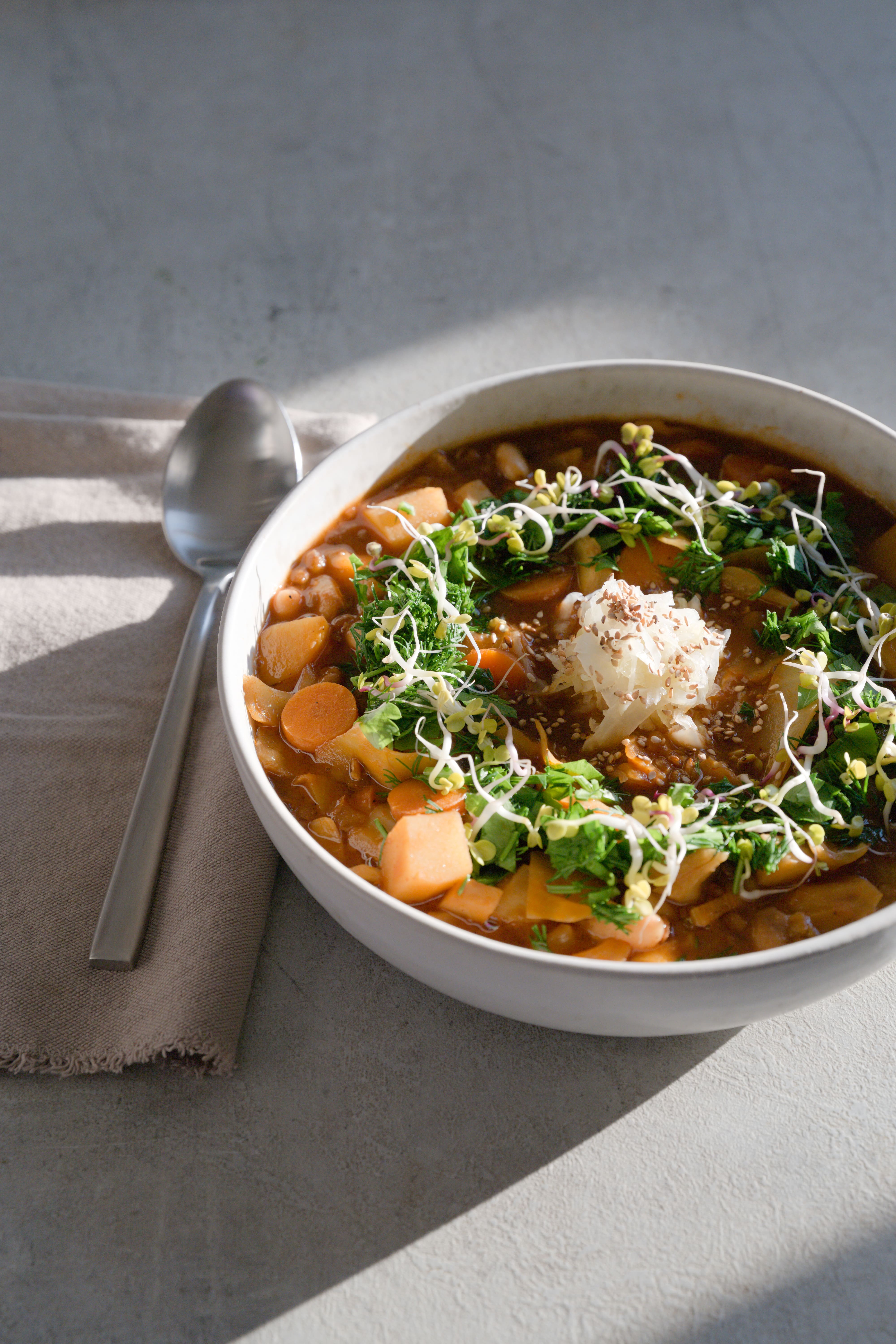 Image of Smoky Cabbage & White Bean Stew with Toasted Sesame