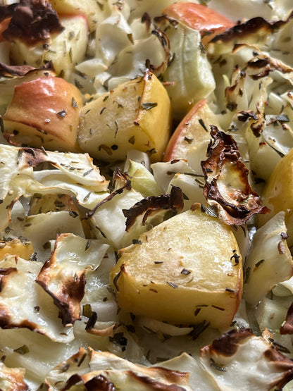 Honey Mustard Roast Cabbage with Miso-Infused Lentils Quinoa, Golden Apple  & Purple Carrot