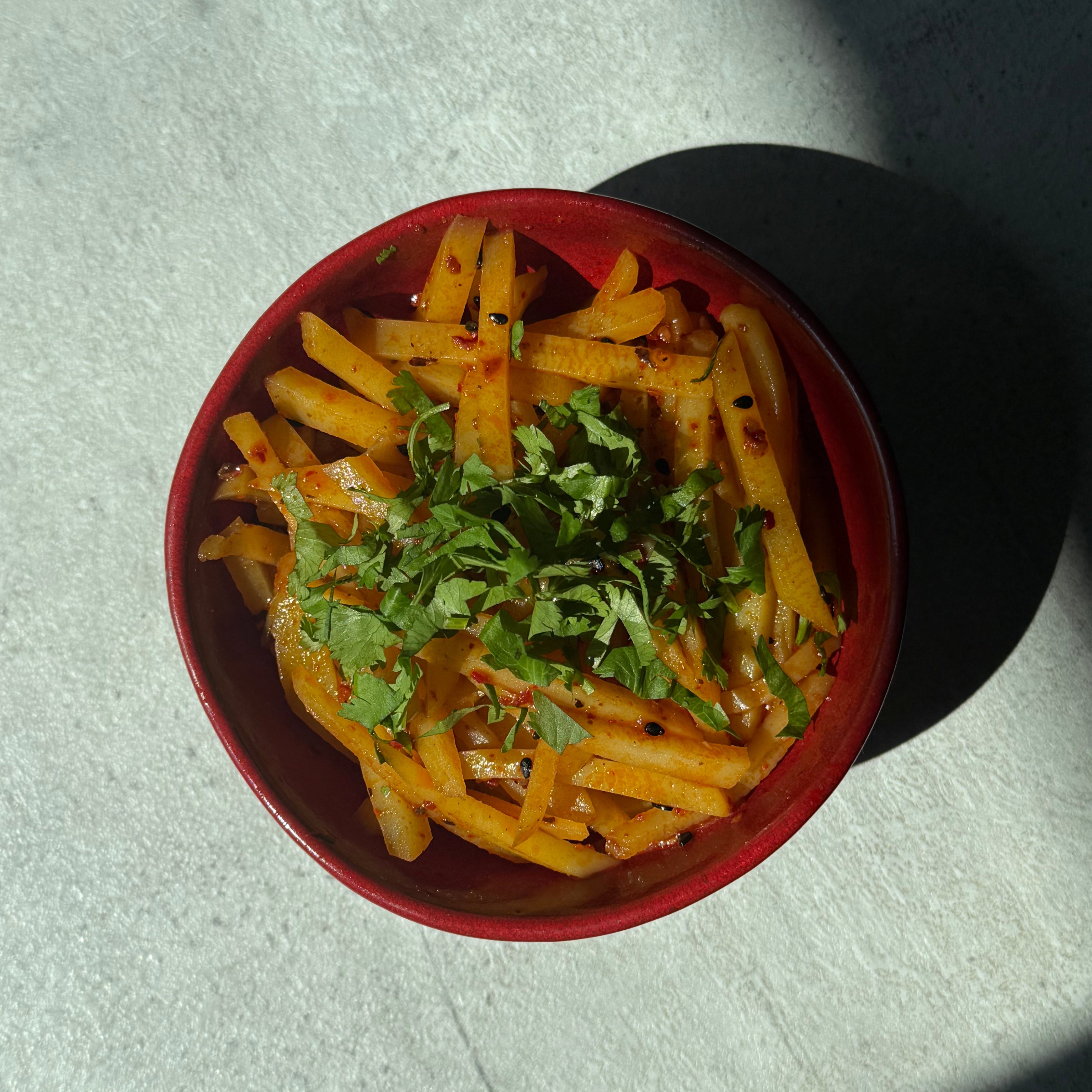 Image of White Asparagus & Chickpeas Umami Glow with Sichuan Potato Salad, Fresh Herbs & Pistachios